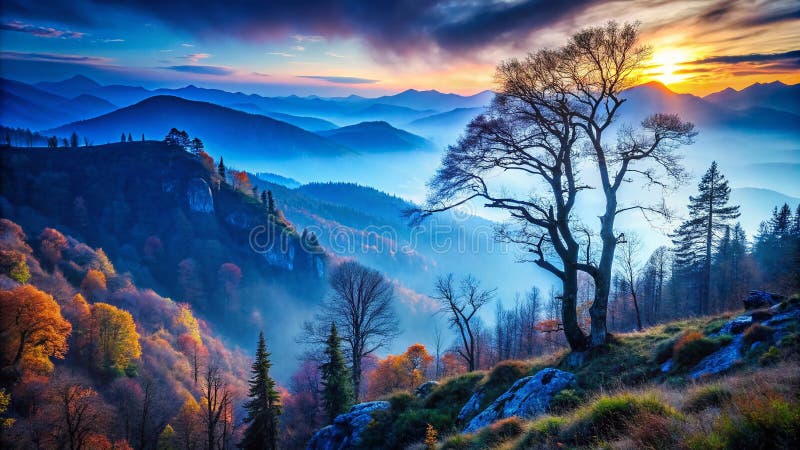 Enchanting Autumn Mountain Forest at Night Breathtaking Photography for