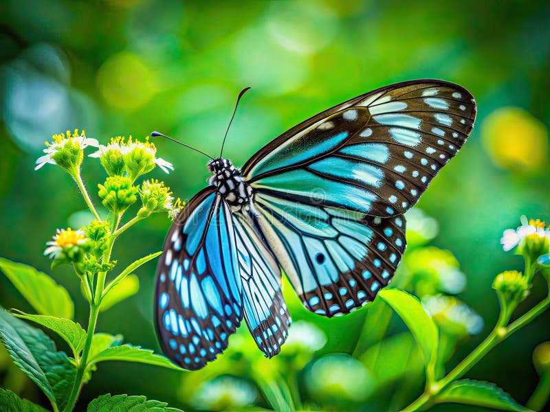 Enchanting Blue Glassy Tiger Butterfly of Zamami Island Okinawa A Long Exposure Masterpiece Captured with AI stock illustration