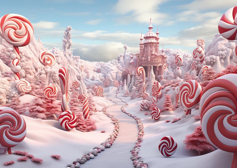 Enchanting Candy Castle: A Whimsical Winter Wonderland with Pink