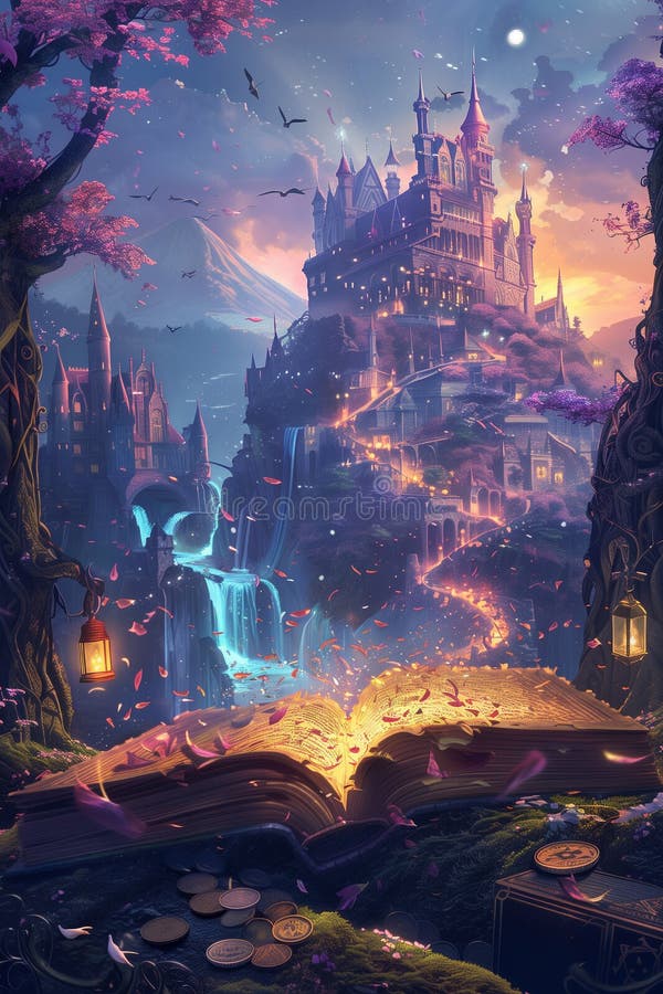 a-magic-castle-and-an-open-book-stock-photo-image-of-twilight