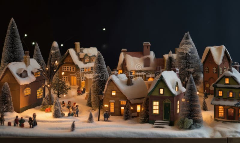 Enchanting Christmas Village in Fantasy World Creating Using Generative AI Tools Stock 