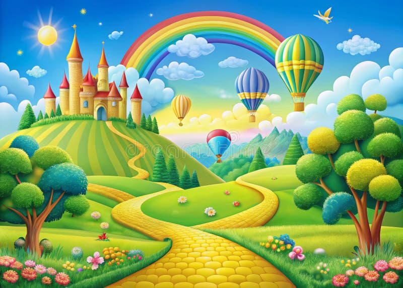 Enchanting Emerald City A Whimsical Fantasy Ligcape Inspired by the Cartoon Wizard of Oz with Vibrant Colors and vektor illustrationer