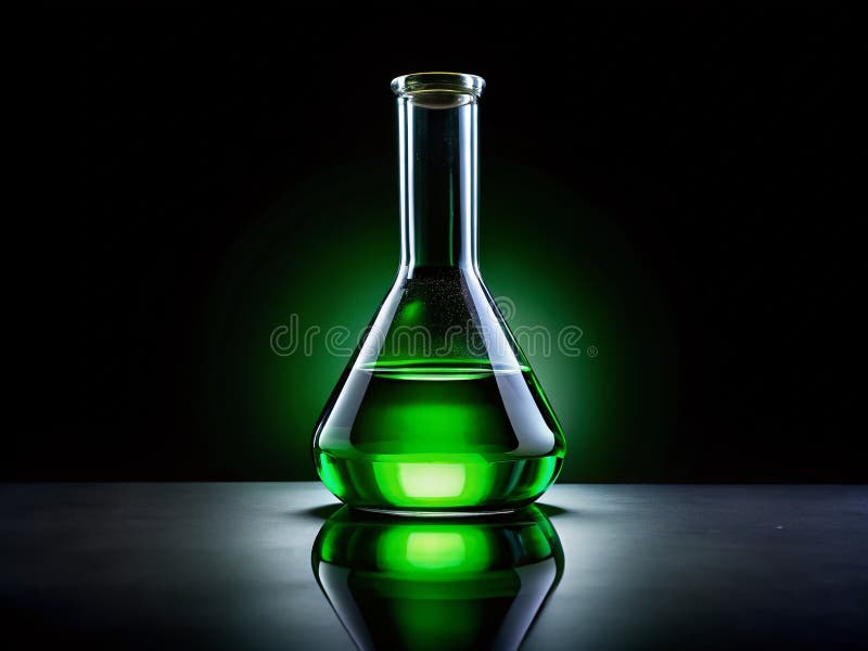 Enchanting Emerald Elixir A Mystical Flask of Green Liquid Captivating against a Deep Black Void a Symbol of vektor illustrationer