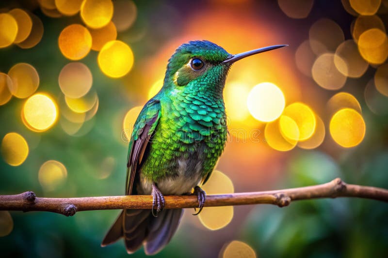 Enchanting Emerald Hummingbird A CloseUp-mötes in LowLight Nature Photography vektor illustrationer