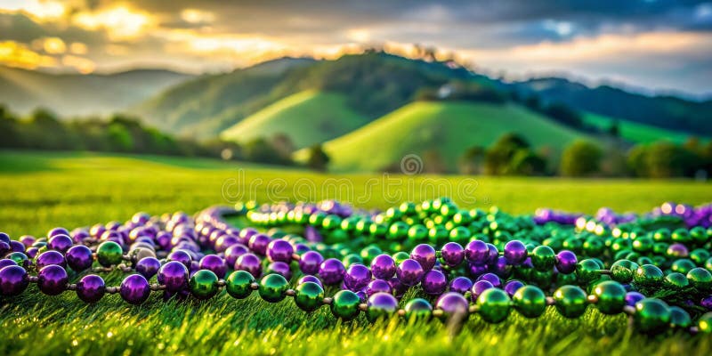Enchanting Emerald Ligcape adorating with Sparkling Mardi Gras Beads a Celebration of Natures Vibrancy stock illustrationer