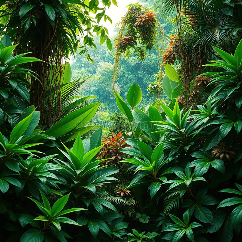 An Enchanting Emerald Oasis Lush Greenery Tropical Plants and a Breathtake Retreat vektor illustrationer