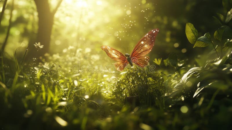 Enchanting fairy dwelling in a mystical forest surrounded by lush greenery and magical creatures stock photography