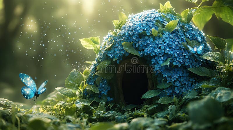 Enchanting fairy home nestled in a lush forest royalty free stock images