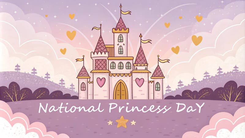 Enchanting fairy tale castle illustration for national princess day celebration royalty free stock photo