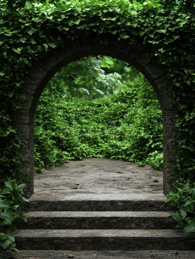 Enchanting forest archway with lush greenery royalty free illustration