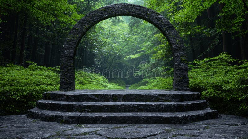Enchanting forest archway with stone steps vector illustration