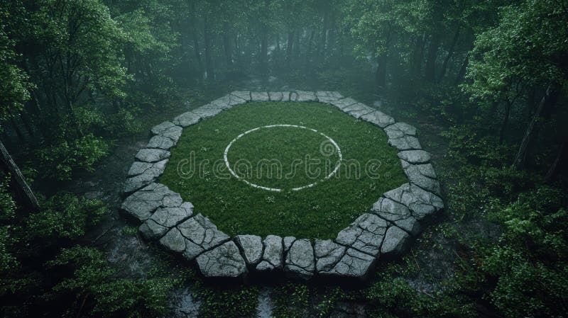 Enchanting forest clearing with stone circle royalty free illustration
