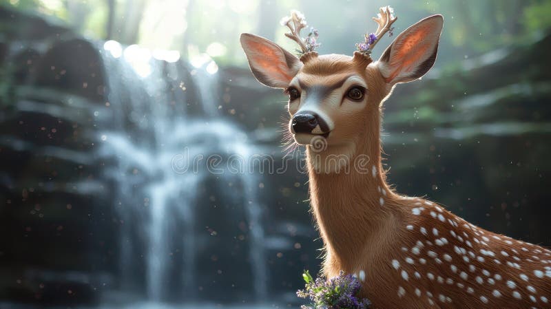 Enchanting forest deer with floral crown stock illustration