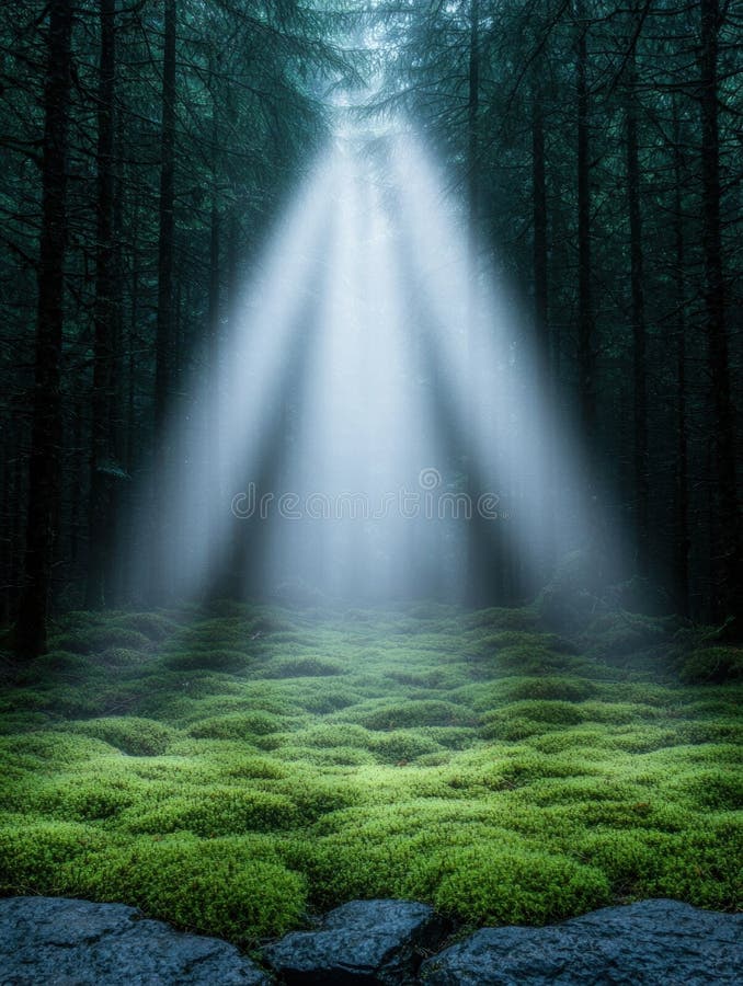 Enchanting forest path with glowing light vector illustration