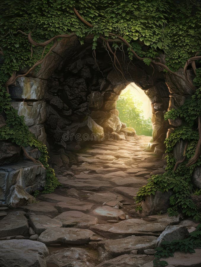 Enchanting forest path leading to a magical clearing vector illustration
