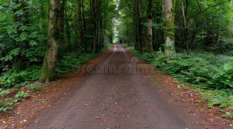 Enchanting forest path through lush green foliage royalty free illustration
