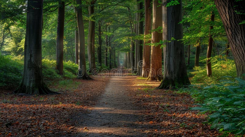 Enchanting forest path with lush greenery vector illustration