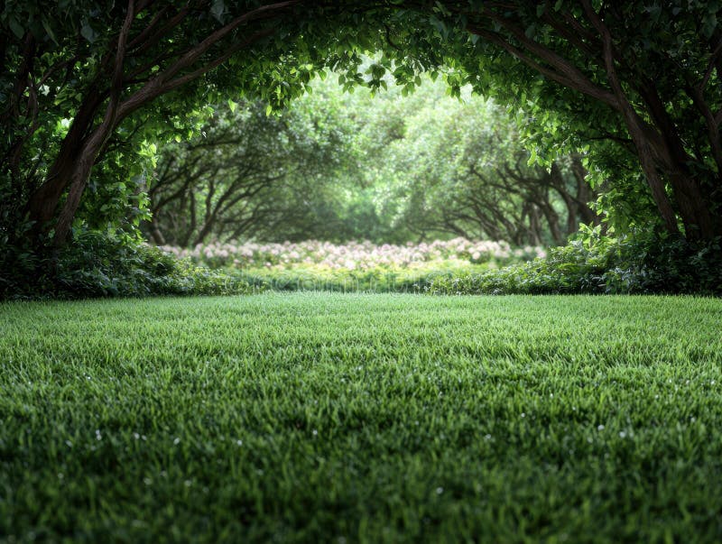 Enchanting forest path with lush greenery royalty free illustration