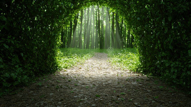 Enchanting forest pathway with sunbeams royalty free illustration