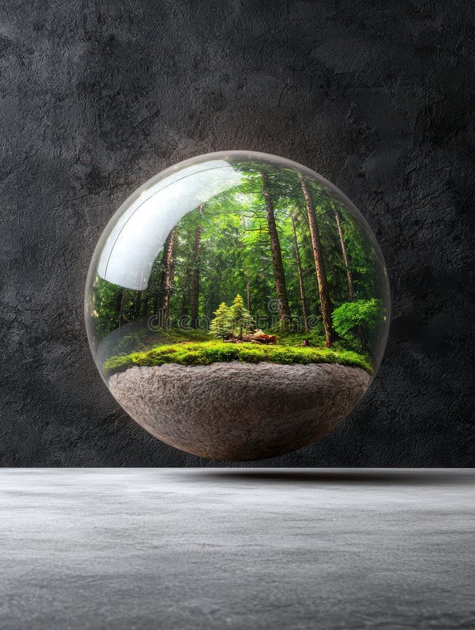 Enchanting forest scene captured in glass orb vector illustration