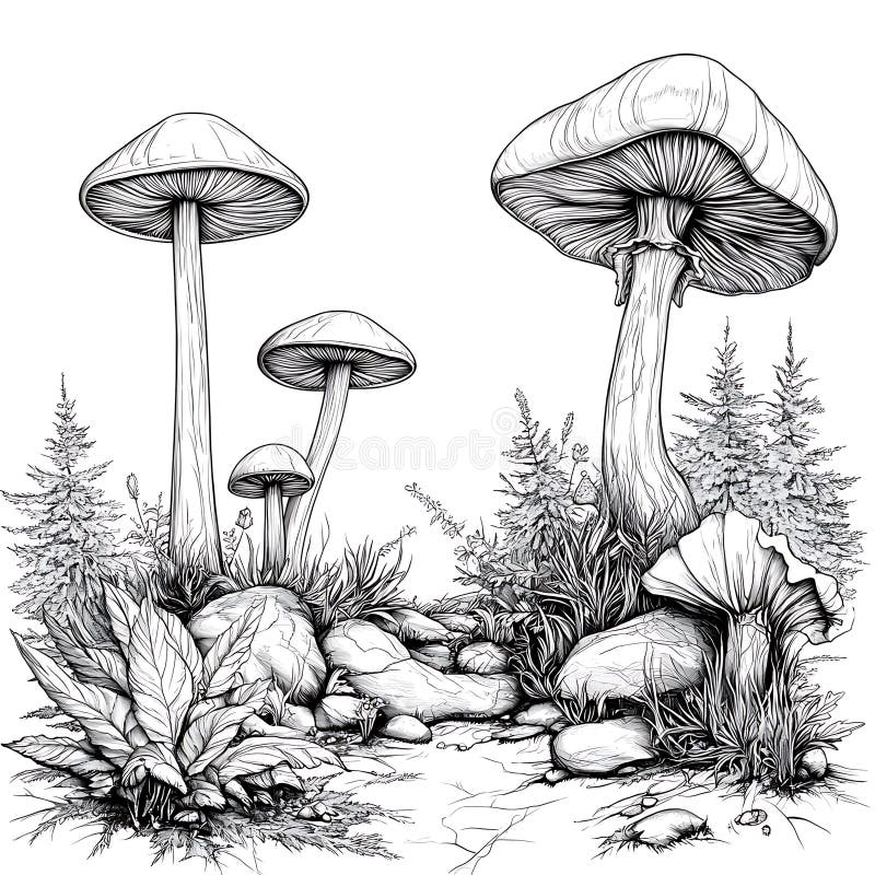 Enchanting Forest Scene Coloring Page for Adults royalty free illustration
