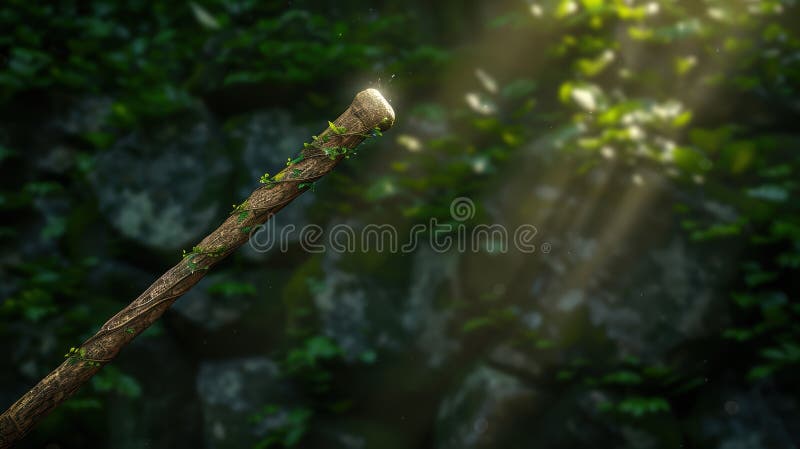 Enchanting forest scene with a magical tree branch stock illustration