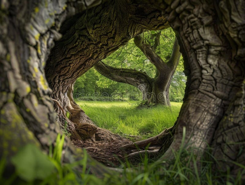 Enchanting forest scene through a natural frame royalty free illustration