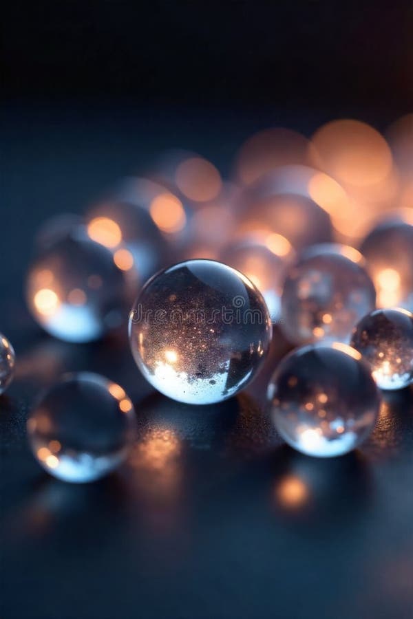 Enchanting Light Study Delicate, illuminated glass orbs suspended in a darkened space, casting intricate shadows and glowing vector illustration