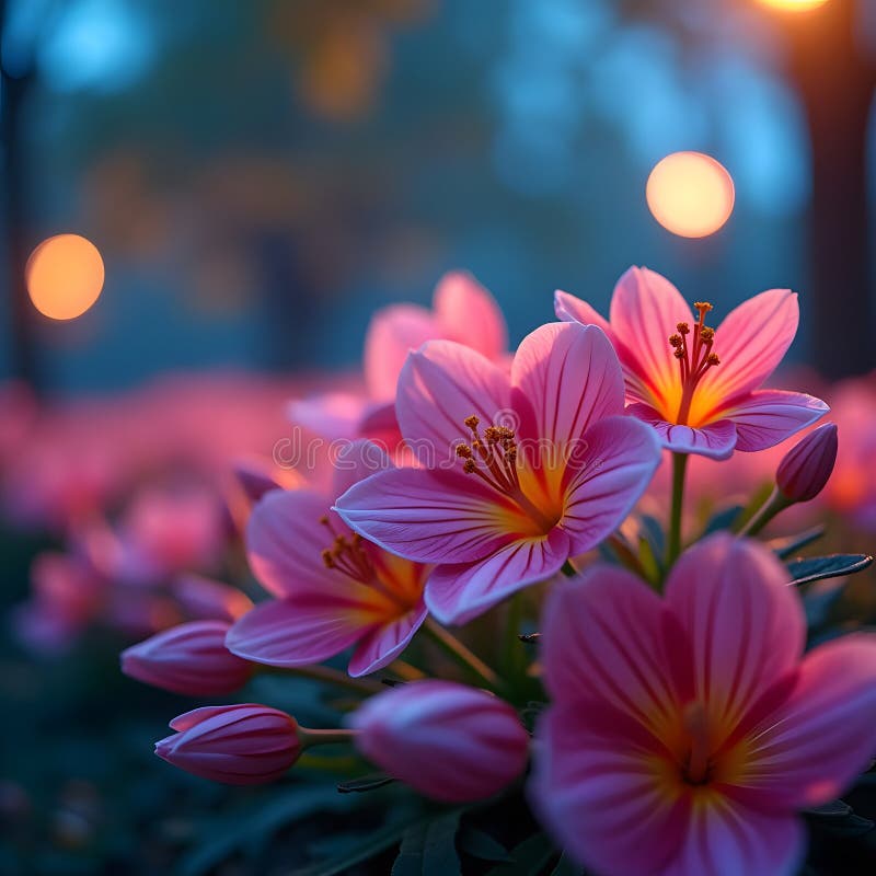 Enchanting Macro Flora Vibrant Park Blooms in Fluorescent Light stock illustration