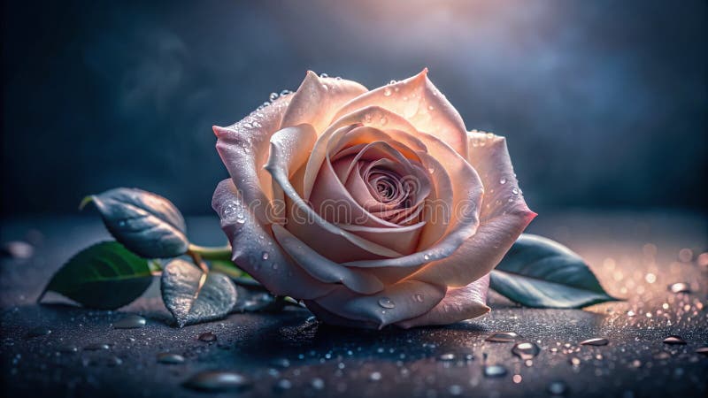 Enchanting Pink Rose in Low Light A Delicate Night Bloom Captured with Soft Focus for a Romantic and vector illustration