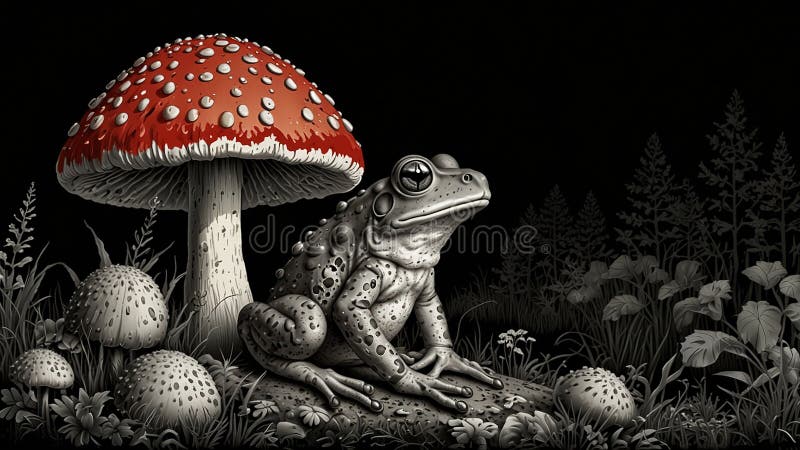 Parasite Wood Frog on Mushroom Colony Carvings Parasite Wood Frog on Mushroom Colony Carvings