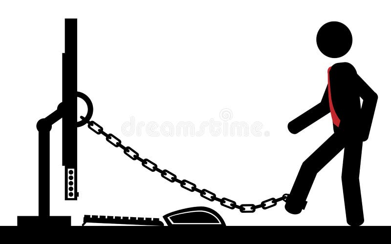 A man is chained to the PC. It is a stick figure vector. A man is chained to the PC. It is a stick figure vector.