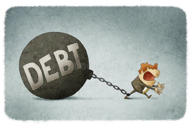 Illustration of businessman chained to his debts. Illustration of businessman chained to his debts