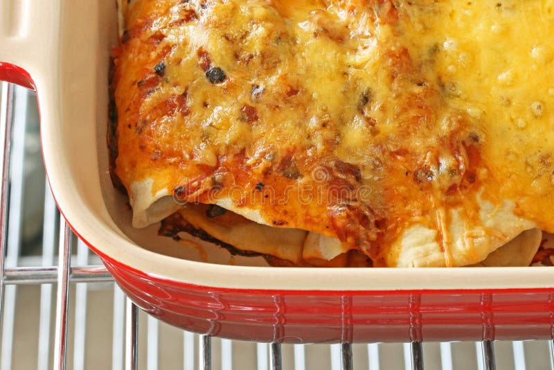 Enchiladas Cocidos Al Horno Del Pollo Imagen de archivo Imagen de