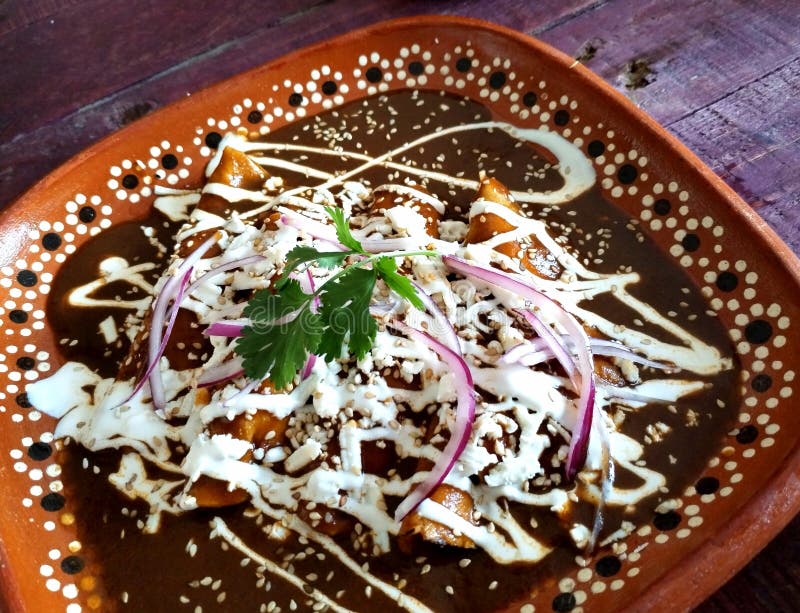 Enchiladas De Mole Poblano with Shredded Chicken Stock Image Image of