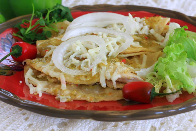 Enchiladas Del Pollo Con La Salsa Verde Foto de archivo Imagen de