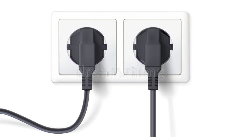Enchufes eléctricos y zócalo Enchufes negros realistas insertados en el mercado eléctrico blanco, aislado en el fondo blanco icon libre illustration Enchufes eléctricos y zócalo Enchufes negros realistas insertados en el mercado eléctrico blanco, aislado en el fondo blanco icon libre illustration