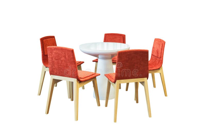 Encontrando a mesa redonda e cadeiras vermelhas do escritório para a conferência, isolat imagem de stock royalty free Encontrando a mesa redonda e cadeiras vermelhas do escritório para a conferência, isolat imagem de stock royalty free