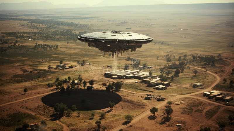 Encounter in the third phase with a UFO. stock illustration