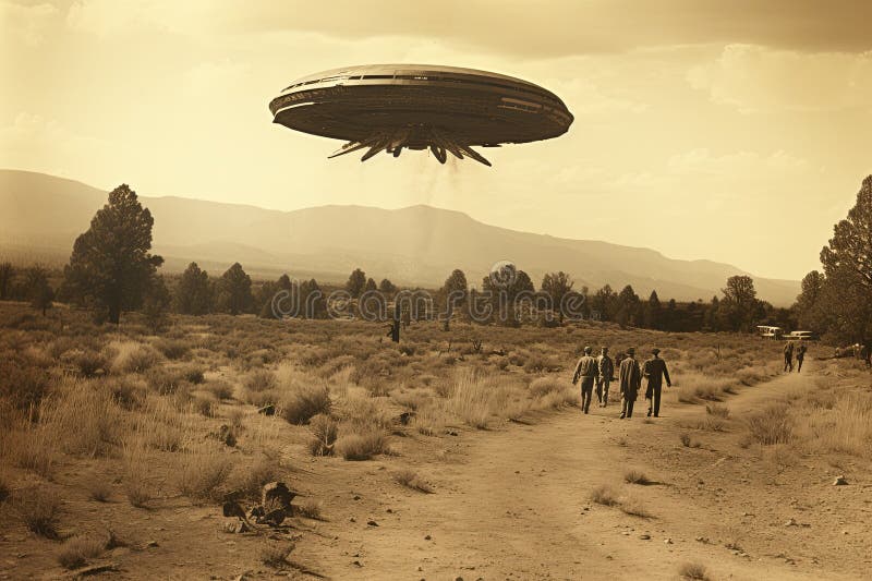 Encounter in the third phase with a UFO. royalty free illustration