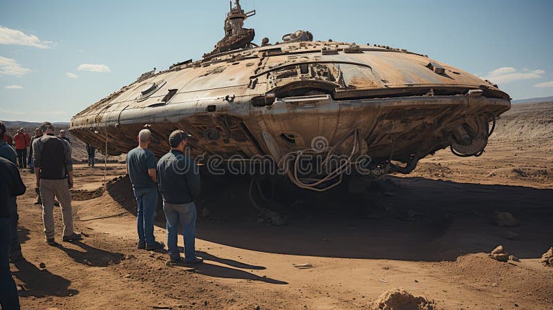 Encounter in the third phase with a UFO. stock illustration