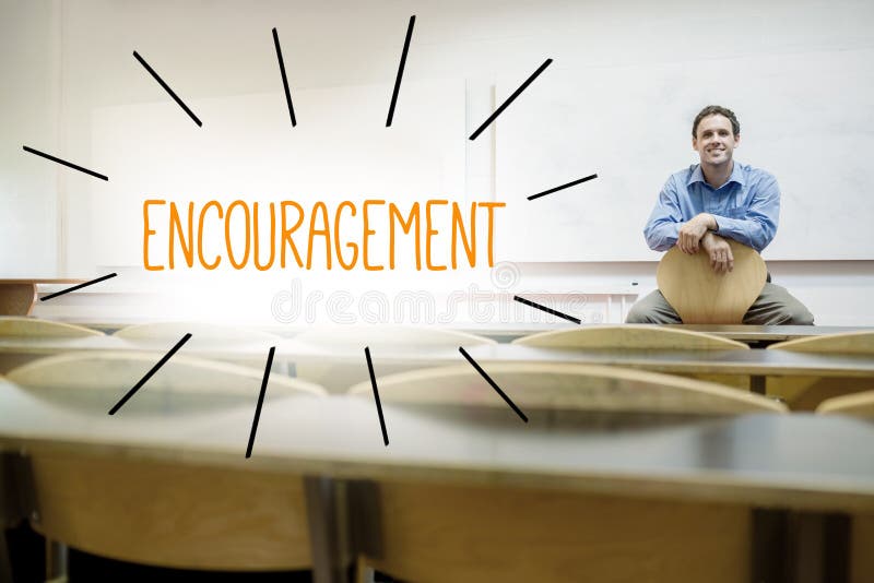 Encouragement against lecturer sitting in lecture hall royalty free stock photos