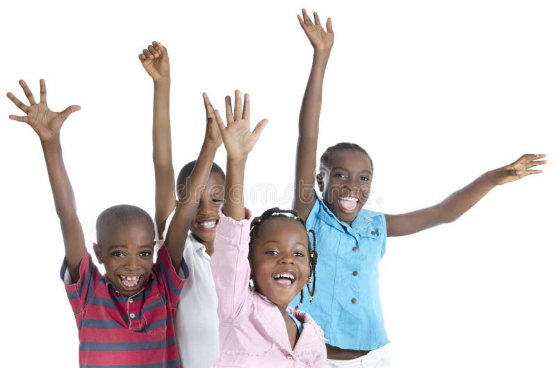 Encourager quatre africain heureux photo stock Encourager quatre africain heureux photo stock