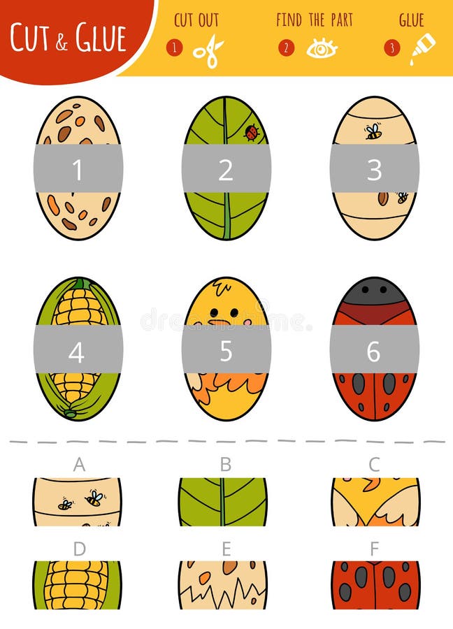 Encuentre la parte correcta Corte y juego del pegamento para los niños óvalos ilustración del vector Encuentre la parte correcta Corte y juego del pegamento para los niños óvalos ilustración del vector