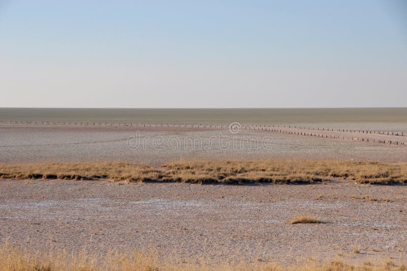 At the end of civilised world on the boarder of the Etosha Salt Pans stock images
