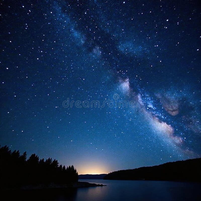 Endless star stream arching across midnight blue , cosmic dust, night sky vector illustration