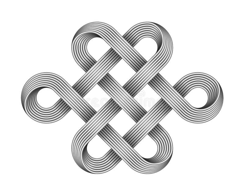 Endloser Knoten gemacht von gekreuzten Metalldrähten Buddhistisches Symbol (JPG +EPS) Auch im corel abgehobenen Betrag