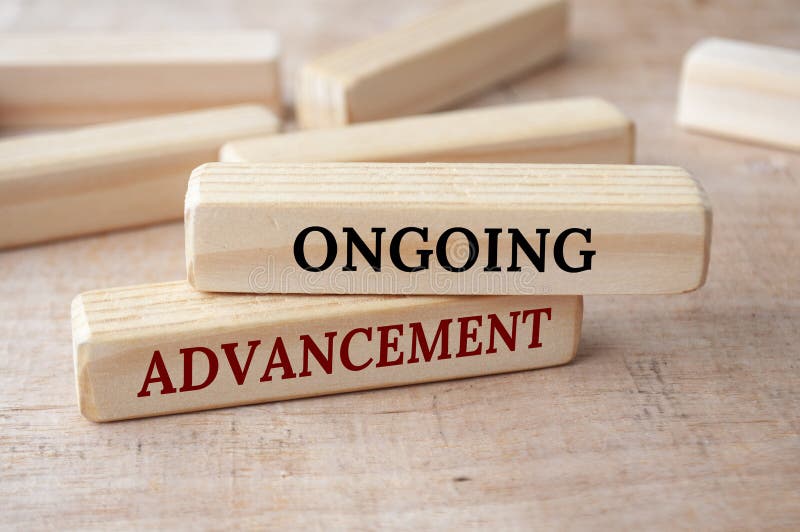 Enduring advancement text on wooden blocks. Operational excellence concept vector illustration