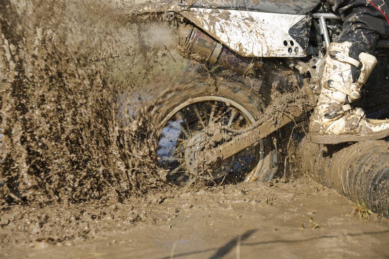 Enduro wheel in muddy track