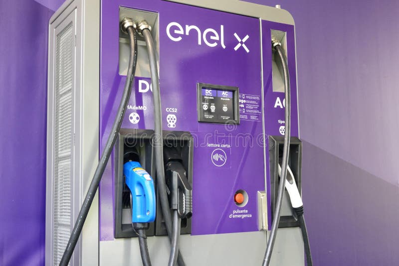 Enel X public multi charging station with different sockets and powers Turin Italy June 6 2018